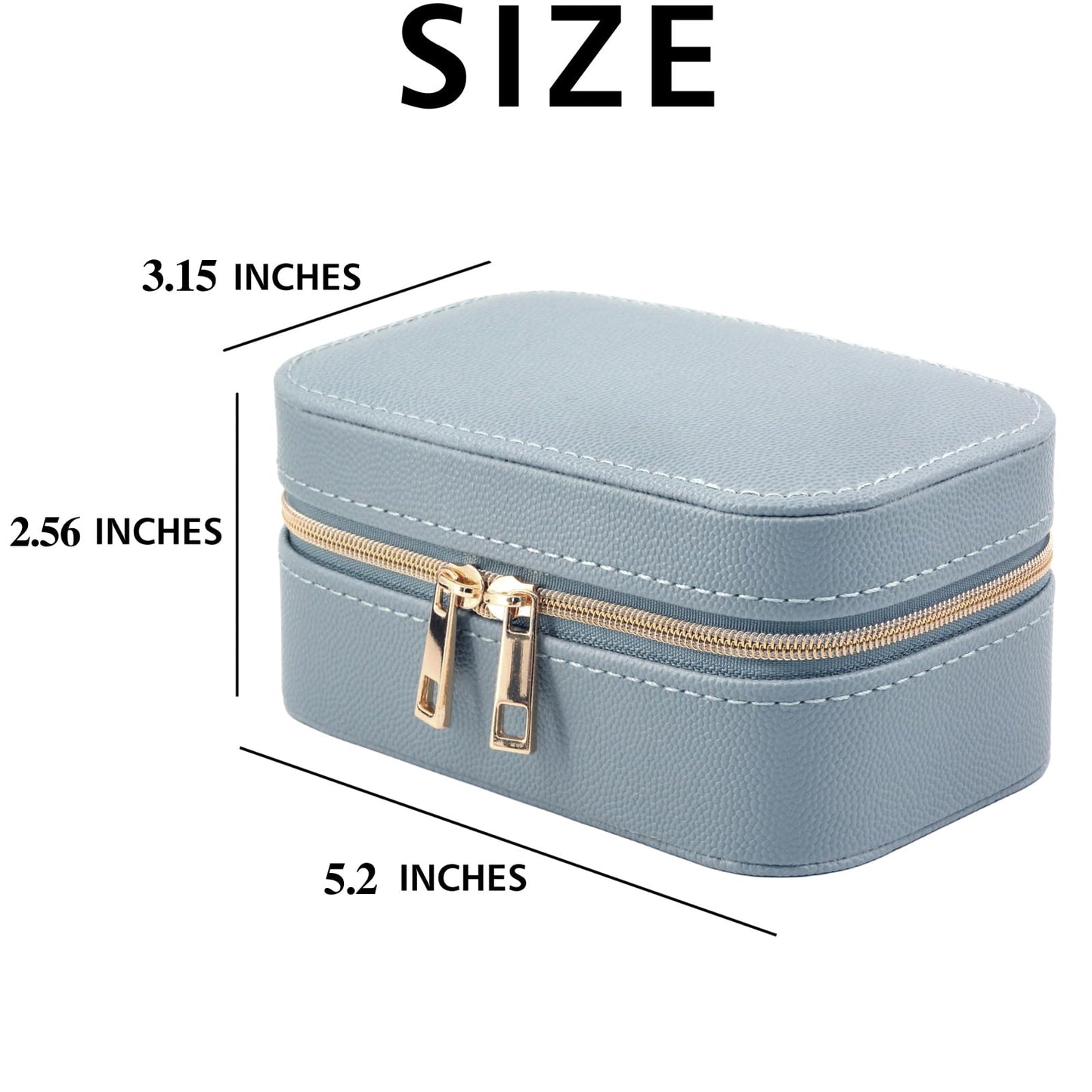 Betviv Travel Jewelry Box, Small Blue Case for Business Travel, PU Leather Compact Size, Curated Storage for Daily Jewelry | Dual-Zipper & Hidden Compartment | Anti-Tarnish Protection