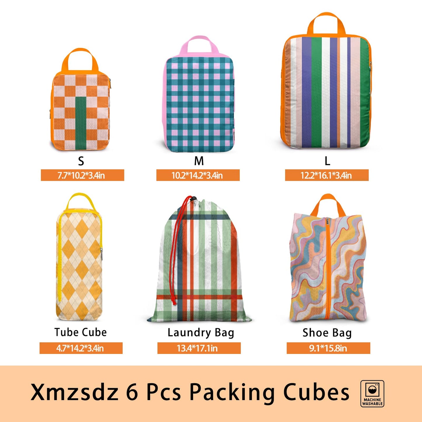 6 Pcs Compression Packing Cubes, Packing Cubes for Travel, Waterproof Luggage Organizer Bags Set, Cute Packaging Cubes for Women Kids Backpack Carry-Ons