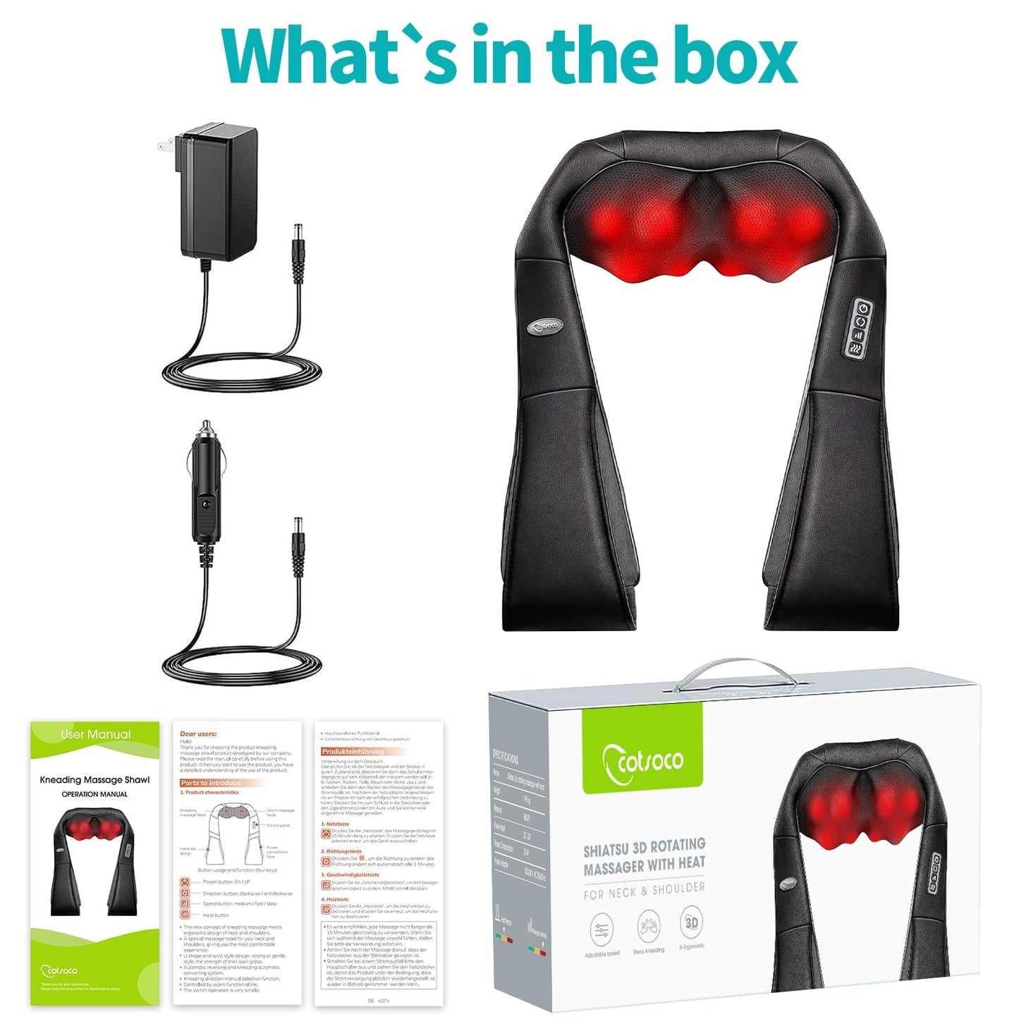 cotsoco Neck Massager,Shiatsu Shoulder and Back Massager with Heat, Electric Deep Tissue Massage Pillow for Body Muscle Pain Relief,Best Gifts Mom Dad Women Men,Home, Office Car Use