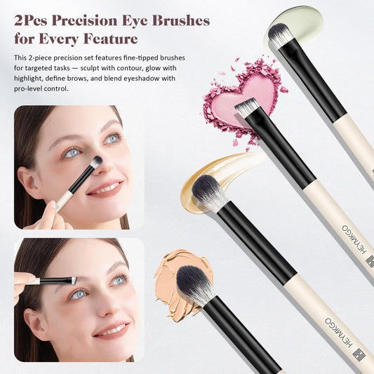 HEYMKGO Makeup Brushes Set, 4Pcs Professional Dual-ended Foundation Contour Power Face Eyeshadow Brush set for Liquid,Cream, Powder for Blending Contouring Makeup Tools- Great for Travel Use, Black