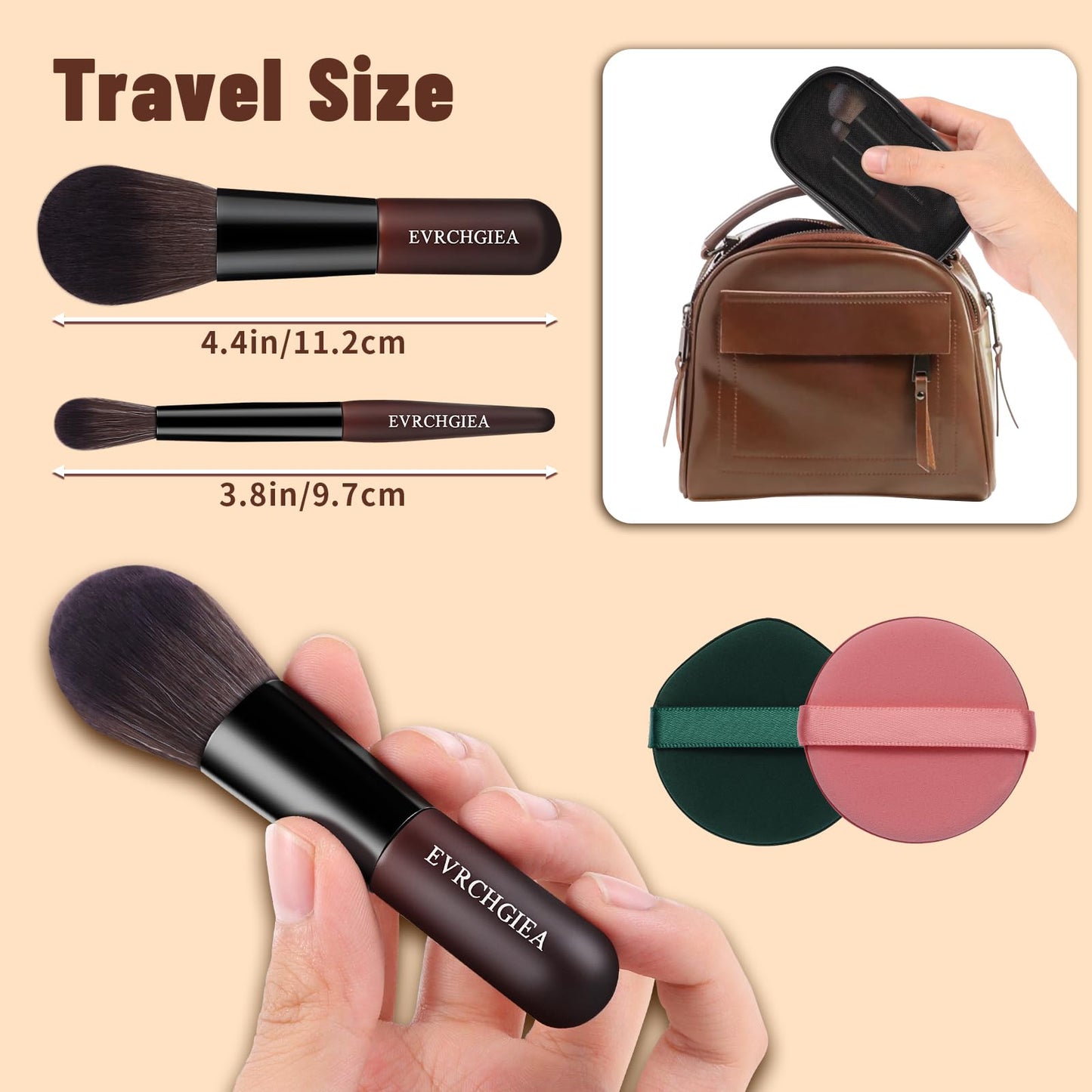 Travel Makeup Brush Set, 15 pcs Mini Makeup Brushes and 2 Puff for Foundation, Powder, Eyeshadow, Highlight, Contour, Blush & Concealer, Small Makeup Brush Set Purse Size with Case