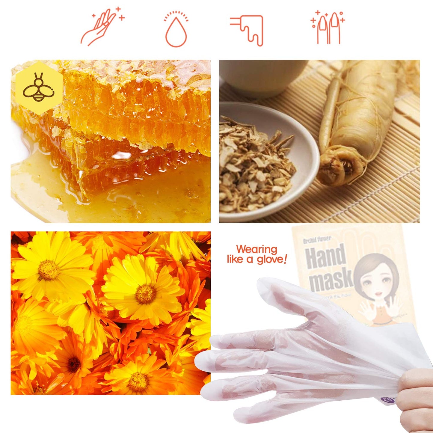 The Orchid Skin Hand Repair Mask Sheet Gloves for Hydration and Moisturization, Korean Skincare, 0.7 .o.z