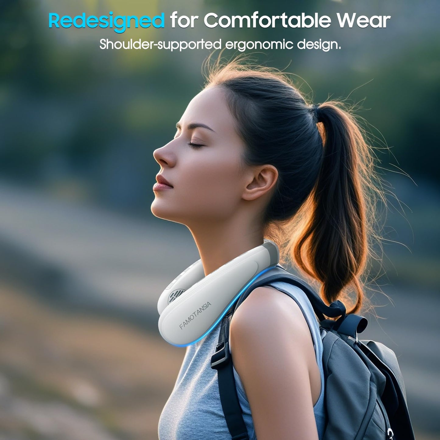 Neck Fan, Neck Air Conditioner Wearable Personal Fan with Cooling Plate, 5200mAh Large Battery, Ergonomic Design, White