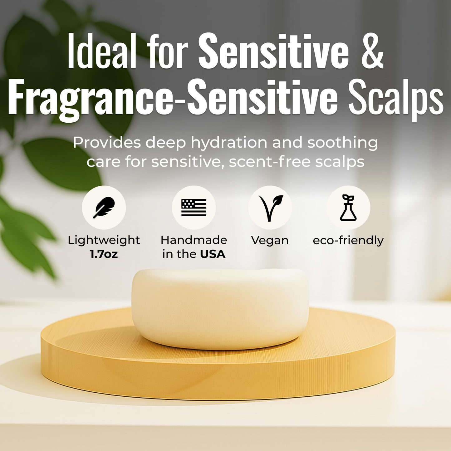 ZWS Essentials Simply Unscented Conditioner Bar, Vegan Solid Hair Conditioner for Sensitive Scalps & Fragrance-Free Care, Zero Waste, Travel-Friendly