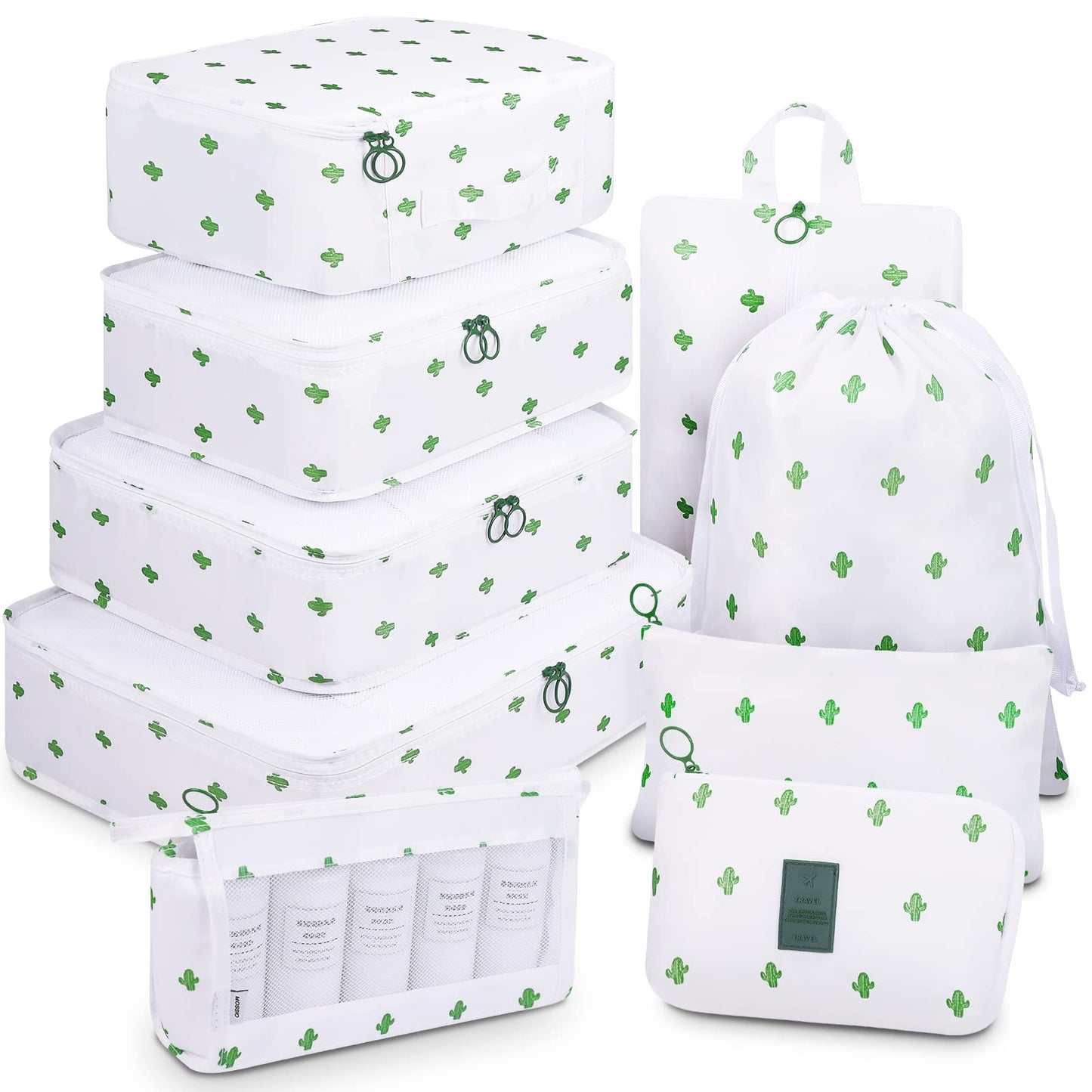 Luggage Cubes, Mossio 9 Set Travel Essentials Backpack Organizer for Women & Men White Cactus