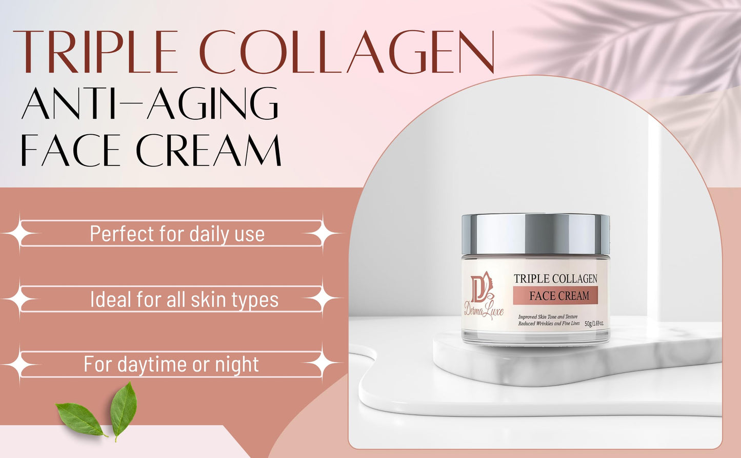 DermaLuxe Triple Collagen Face Cream – Anti-Aging Moisturizer with Hyaluronic Acid, Salmon DNA PDRN & Niacinamide – Deep Hydration, Firming, Wrinkle Repair Cream for Aging Skin, Women & Men. 1.7oz