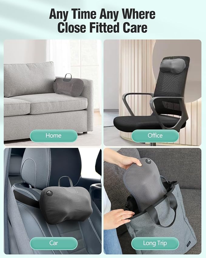 Back Massager Pillow for Pain Relief Deep Tissue - Shiatsu Kneading Neck and Shoulder Massager with Heat - Protable Electric Massage Pillow with Carry Handle - Gift for Women/Men