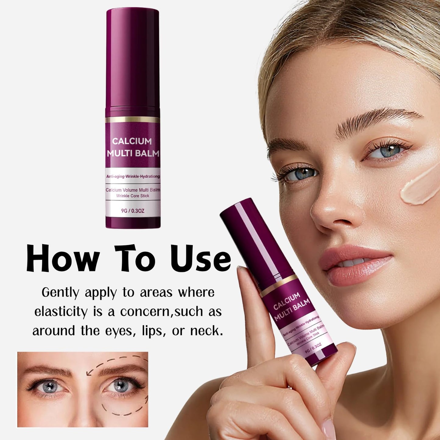 2Pcs Calcium Multi Balm, Wrinkle Core Stick, Korean Collagen Moisturing Stick, Collagen Anti Wrinkle, Moisturizing, Suitable For Eyes, Face, Neck.