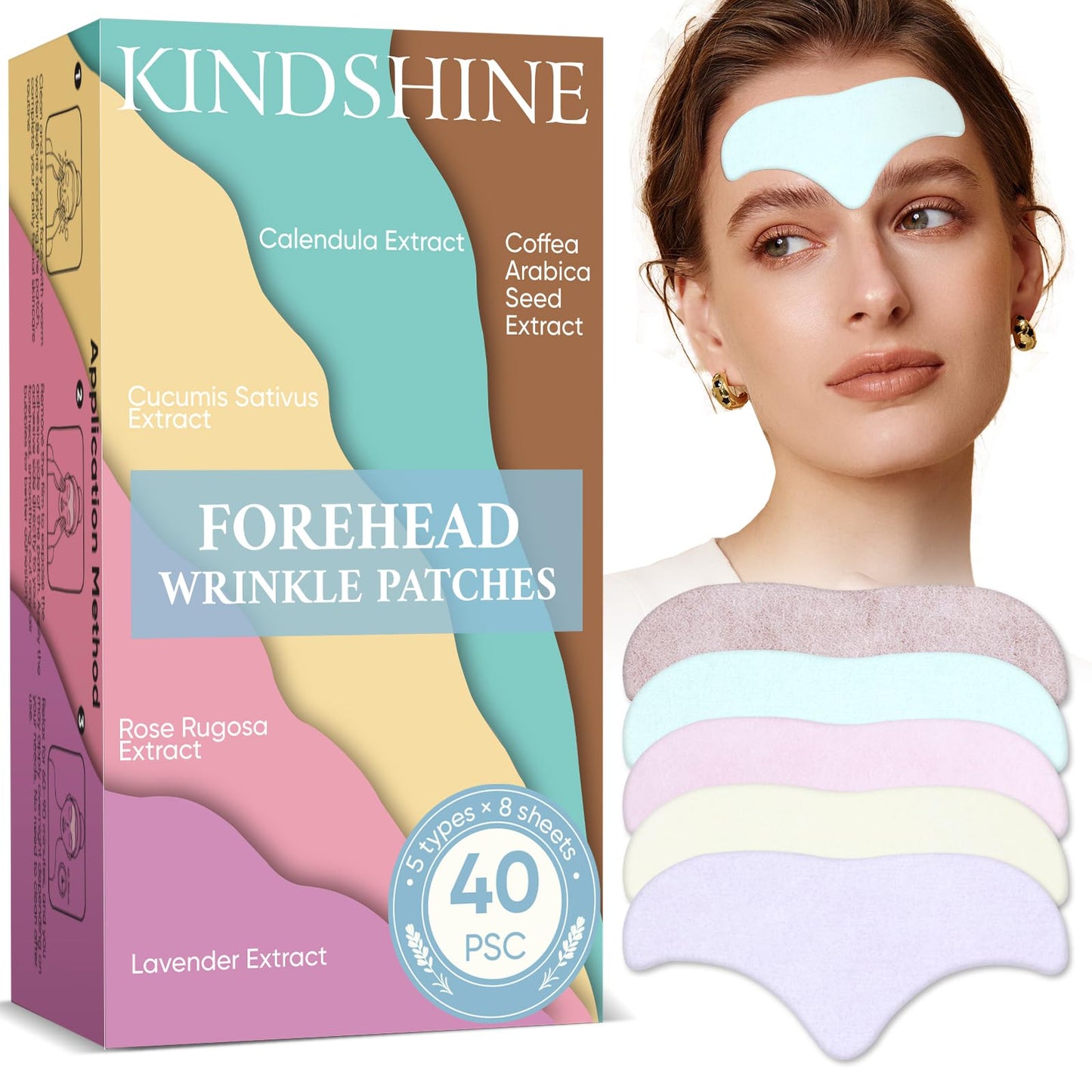 kindshine 40PCS Forehead Wrinkle Patches, Forehead Face Masks, Anti Wrinkle Facial Patches with Hyaluronic Acid & Collagen, Overnight Forehead Patches for Wrinkles Smoothing