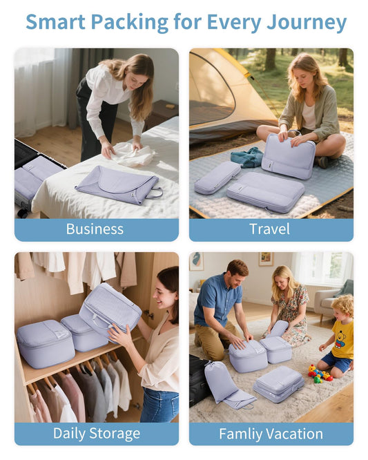 WANDF 7 Set Compression Packing Cubes for Travel, Shirt Folder for Wrinkle-Free, Suitcase Organizer Bags Set for Carry-On Checked Luggage Duffle Bag Women Men(Gray-blue)