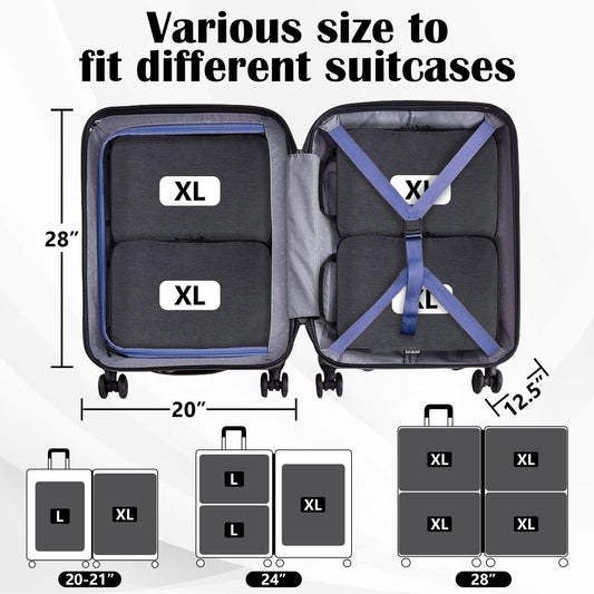 Extra Large Compression Packing Cubes for Travel Essentials, 2 Set Expandable Travel Cubes for Packing Compression Bags Luggage Suitcase Organizer, Black