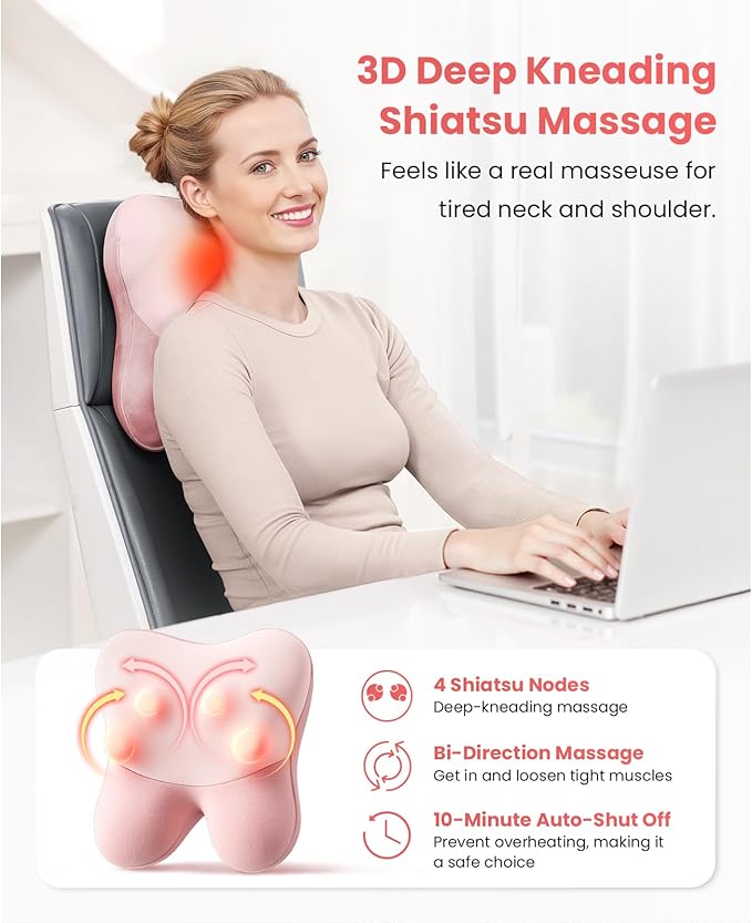 BOB AND BRAD Back Massager with Heat FSA Eligible, EZBack Corded Neck Massager for Pain Relief Deep Tissue, Shiatsu Back Shoulder and Neck Massage Pillow, Full Body Use, Ideal Gifts for Women Mom Wife