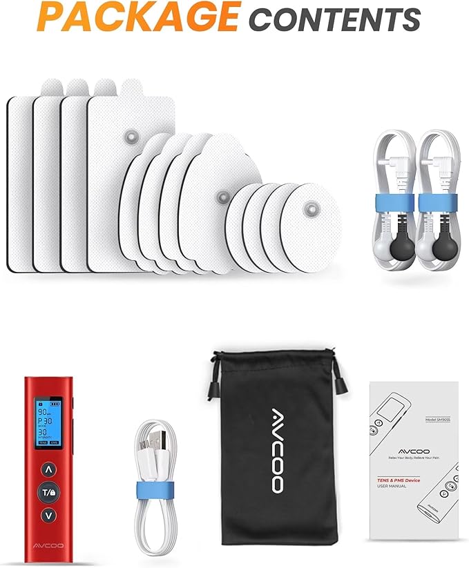 30 Modes TENS EMS Unit Compact Muscle Stimulator for Pain Relief, Rechargeable & Portable Dual Channel Muscle Stimulator with 30 Intensity Levels and 12 Electrode Tens Unit Replacement Pads Red