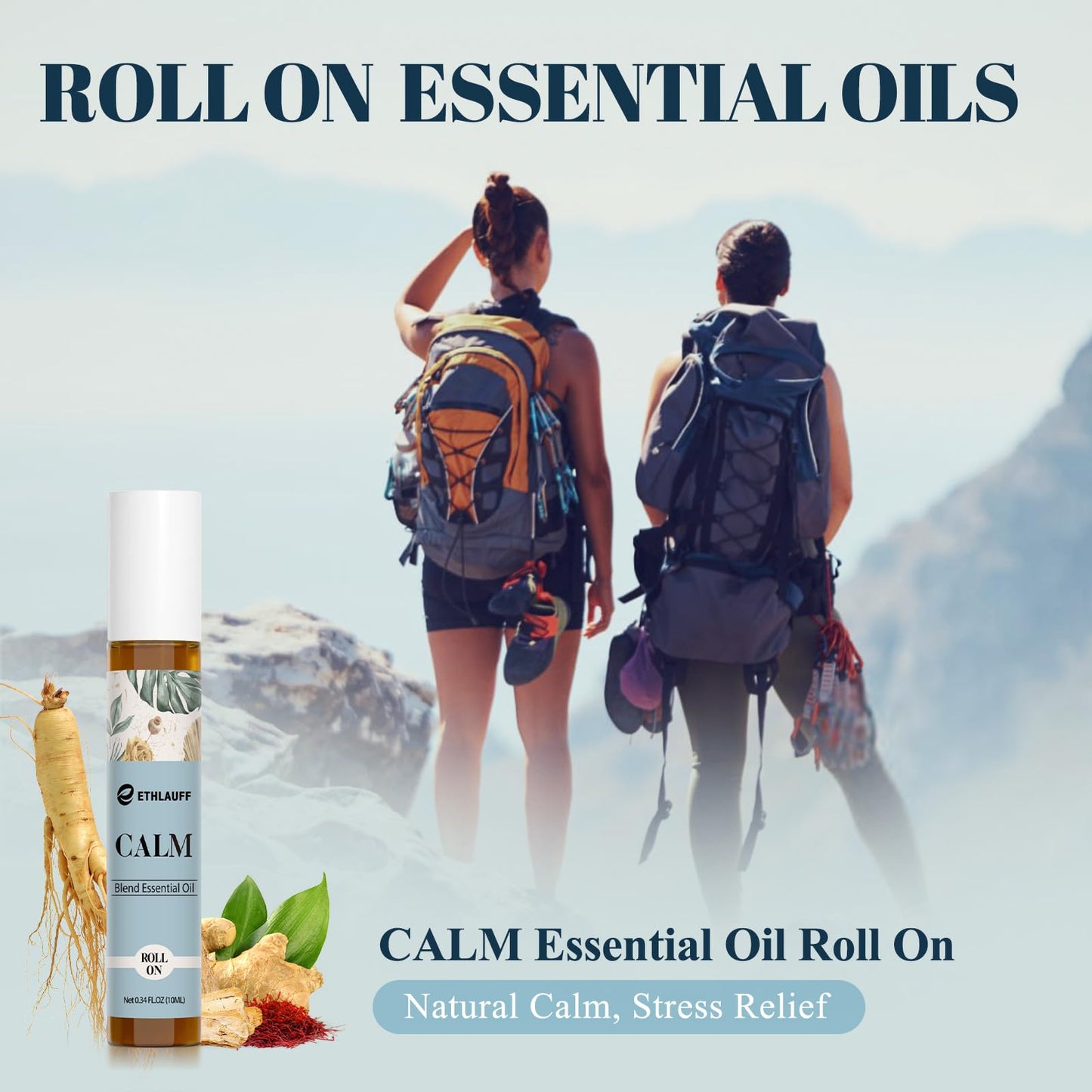 Calm Essential Oil Roll On, Aromatherapy Roll On Oil Blends for Stress Relief, Massage, Self Care Relaxation Gift