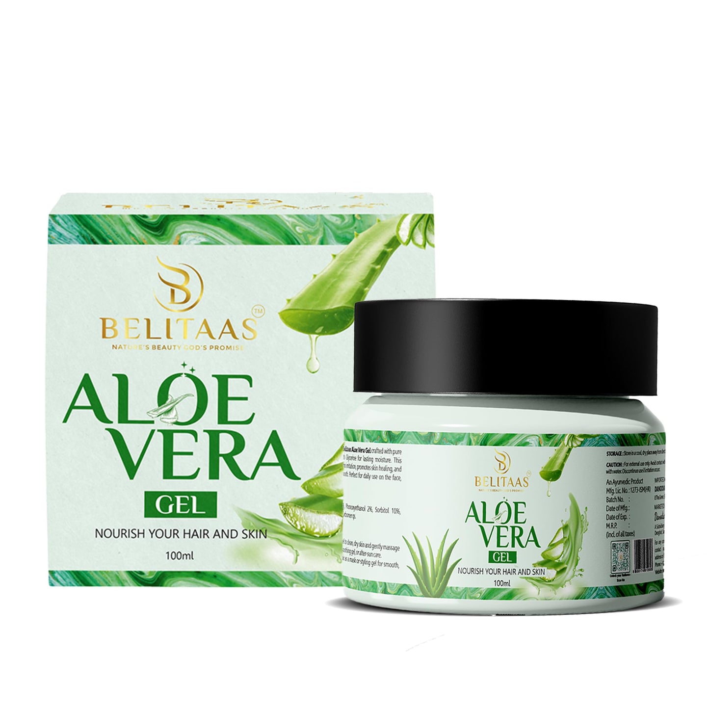 Belitaas 99% Pure Aloe Vera Gel, Hydrating & Soothing Multi-Purpose Gel for Face, Hair & Body, Non-Sticky After-Sun & Shaving Relief, Paraben-Free Unisex Skin Care, 100 g