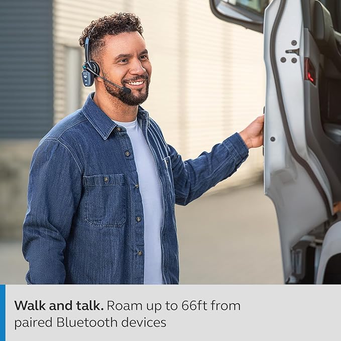 BlueParrott B250-XTS Mono Bluetooth Wireless Headphones 91% Noise Canceling Over Head Trucker Headset with Mic, Lightweight Design with Adjustable Headband, 20 hrs. Talk Time, Blue