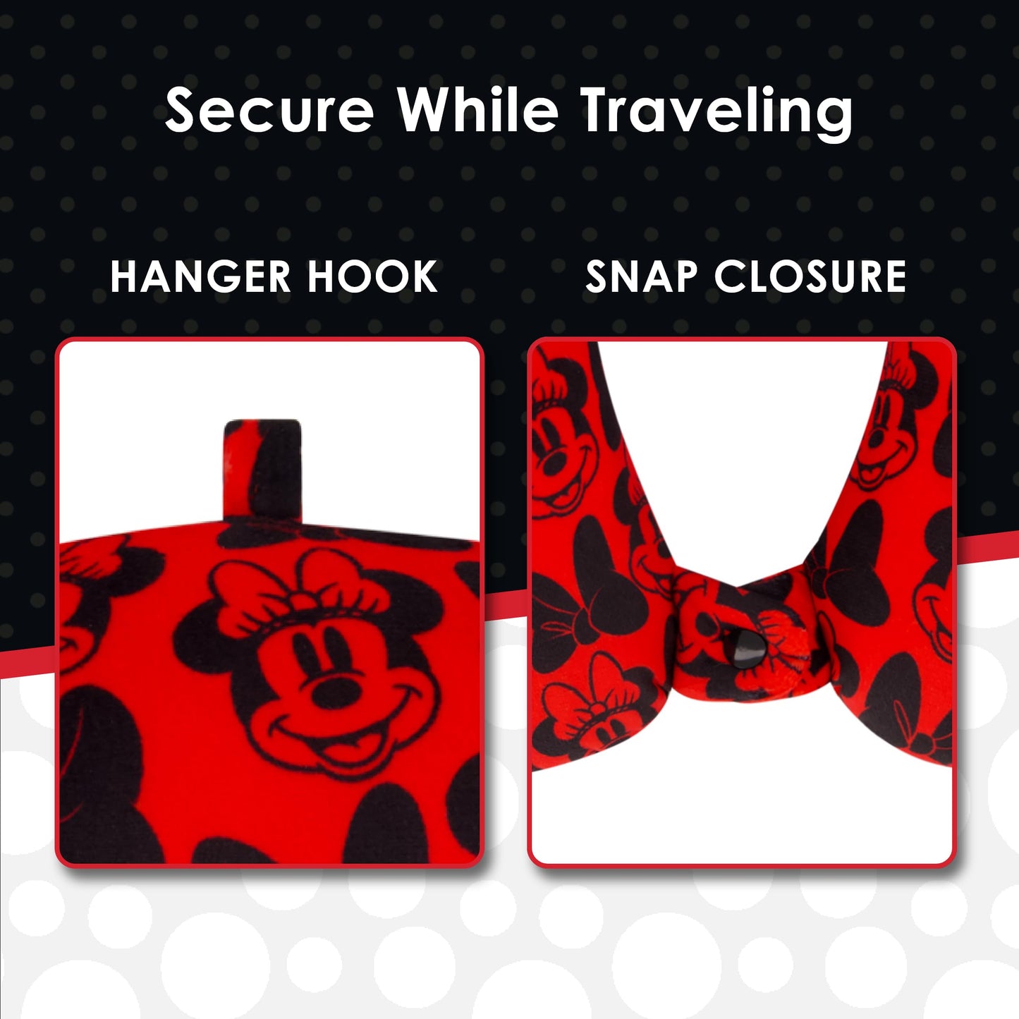 Disney Minnie Mouse Travel Neck Pillow for Airplane, Car and Office Comfortable and Breathable, Red/Black