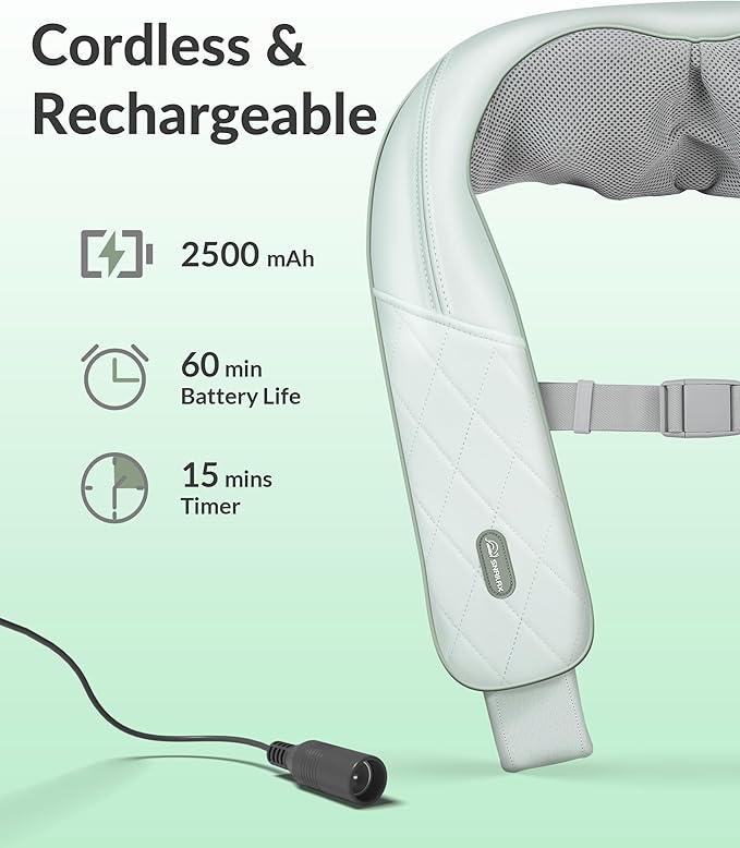 Cordless Neck Massager with Heat, Shiatsu Neck Shoulder Massager for Pain Relief Deep Tissue, 4D Kneading Back Massager Pillow, Rechargable Portable Massager, Gifts/Presents for Women, Men