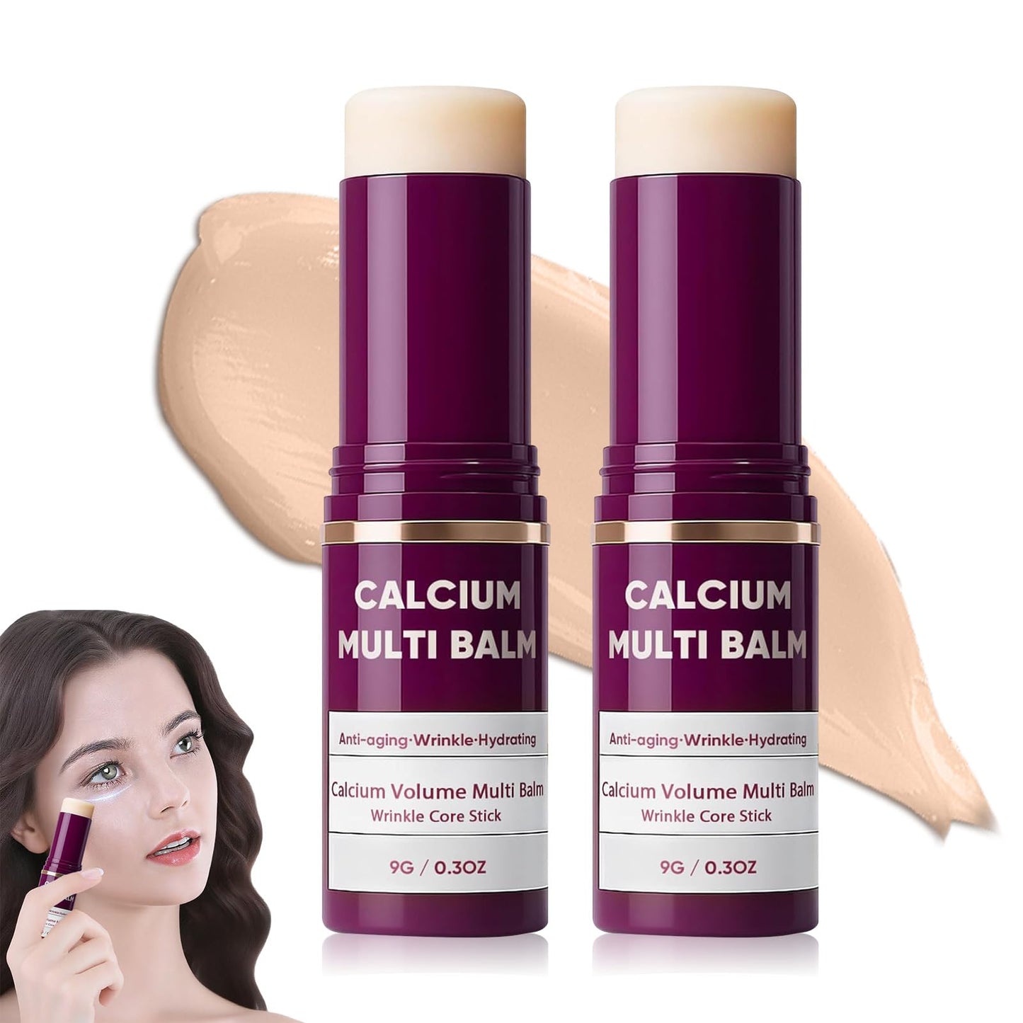 2Pcs Cemenrete Calcium Multi Balm, Calcium Volume Multi Balm, Wrinkle Core Stick, Korean Collagen Moisturing Stick, Anti-aging, Hydrating, Firming Skin, Suitable for Eyes, Neck, Face