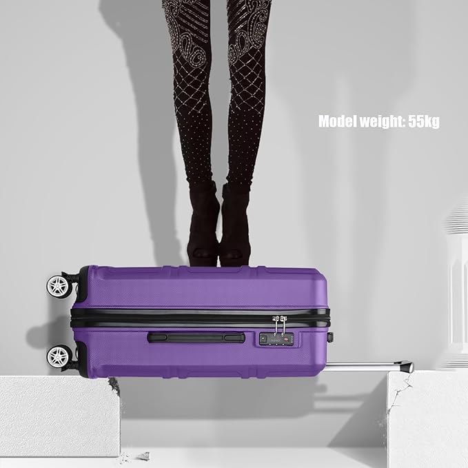 Kono Carry On Luggage Set Lightweight Airline Approved Carry On Suitcase with TSA Lock Spinner Wheels Durable Luggage Hardside Purple