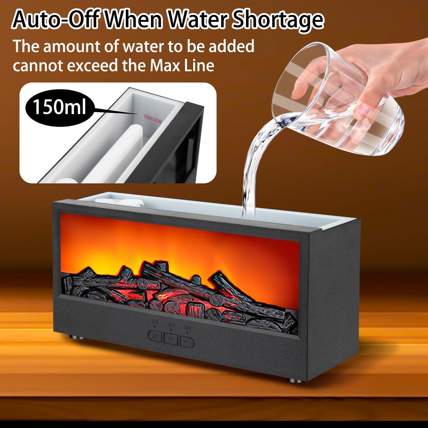 ONLYFU Mini Fireplace Aromatherapy Diffuser 7 Color Lights Fireside Bonfire Flame Air Humidifier for Home 150ml Timer & Auto-Off Essential Oil Diffuser with Remote for Spa, Yoga, Office (Black)