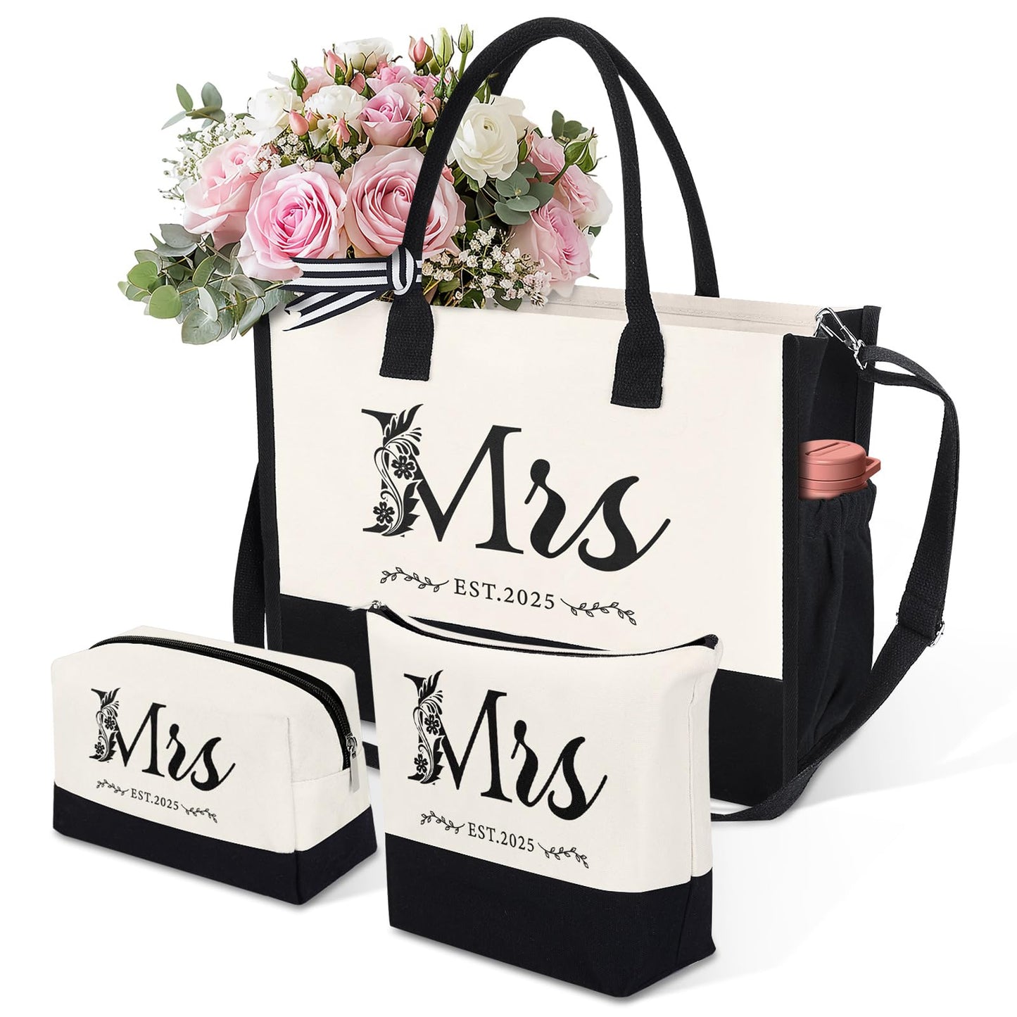 HOMIEE 3PCS Bride Canvas Tote Bag, Wedding Gifts for Bridal Shower Bachelorette Party Engagement Honeymoon Miss to Mrs (Mrs 2025)