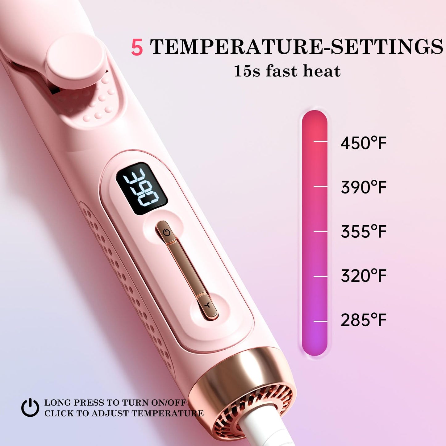 Hahahope Hair Straightener Curler 2-in-1: 1.25" Flat Iron for Women - Curling Wand 360° Airflow Cooling Vents Titanium Ionic for Less Frizz - 5 Temps & Auto Off Dual Voltage (Pink)