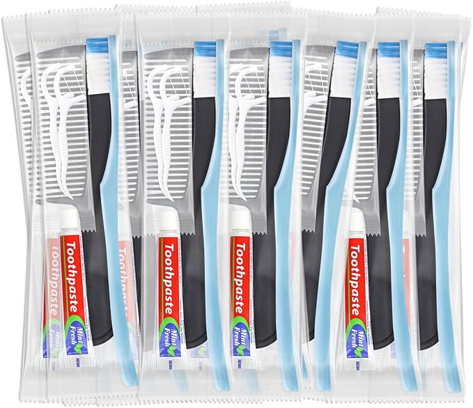 20 Sets Disposable Toothbrushes with Toothpaste Floss Comb Individually Wrapped, Disposable Toothbrush Bulk, 10g Toothpaste,Dental Floss,6in Comb Bulk Toothbrush Kit for Homeless,Airbnb,Hotel