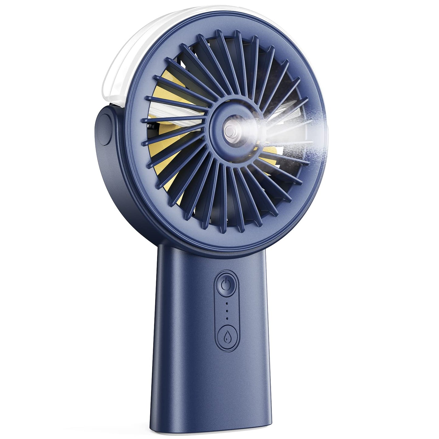 Otlonpe Rechargeable Handheld Portable Misting Fan, 4-15 Hrs Runtime, Small Personal Mist Portable Fan 4000mAh Battery Operated, Water Spray, 90° Rotatable, Power Bank, Hand Held Desk 2 IN 1 (Blue)