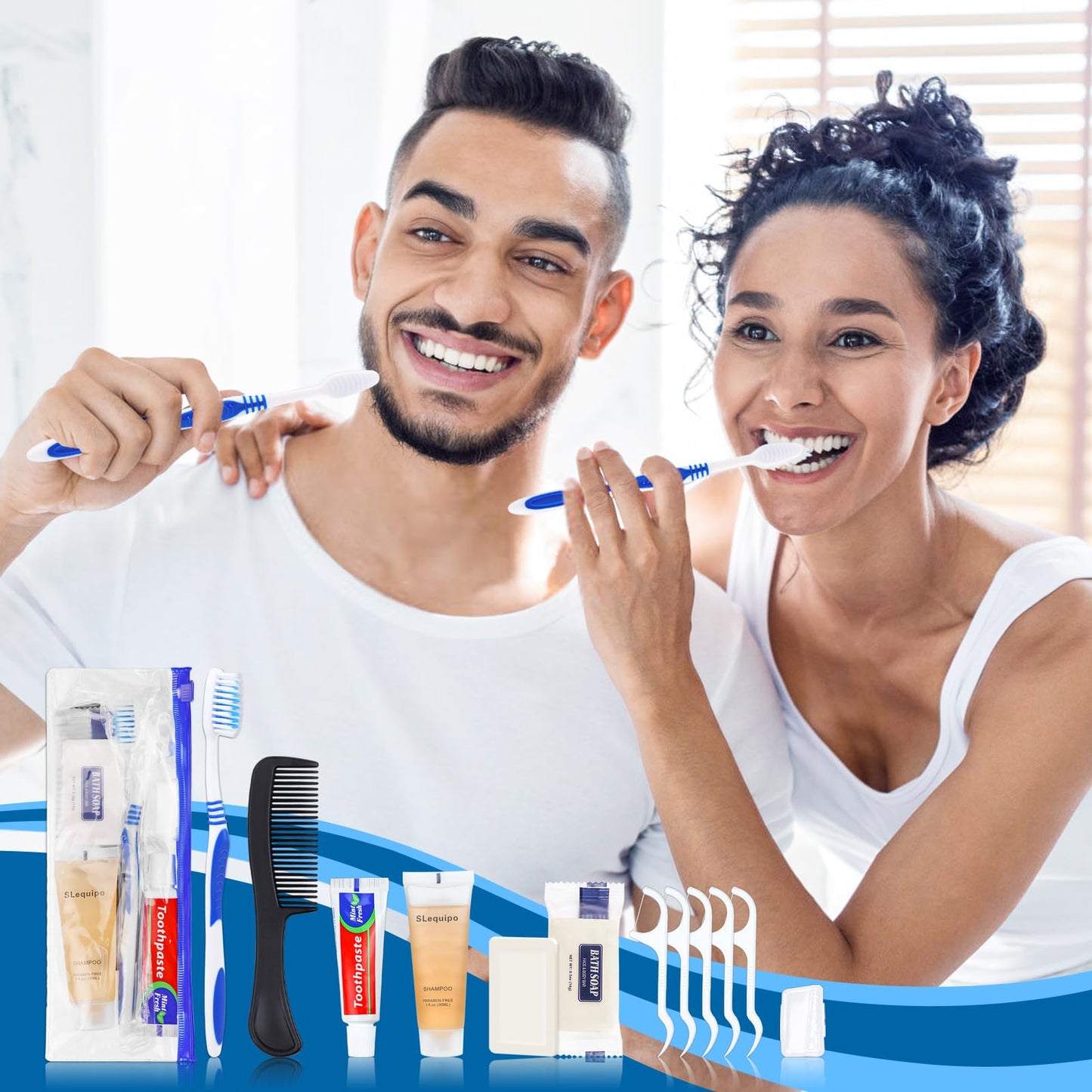 SLequipo Pack of 3 Hygiene Kit, Hygiene Kit Bulk, Individually Packed, Travel Hygiene Kit with Toothbrush, Toothpaste, Comb, Shampoo, Soap and Floss Picks, Home, Suitable for Hotel, Camping, Travel