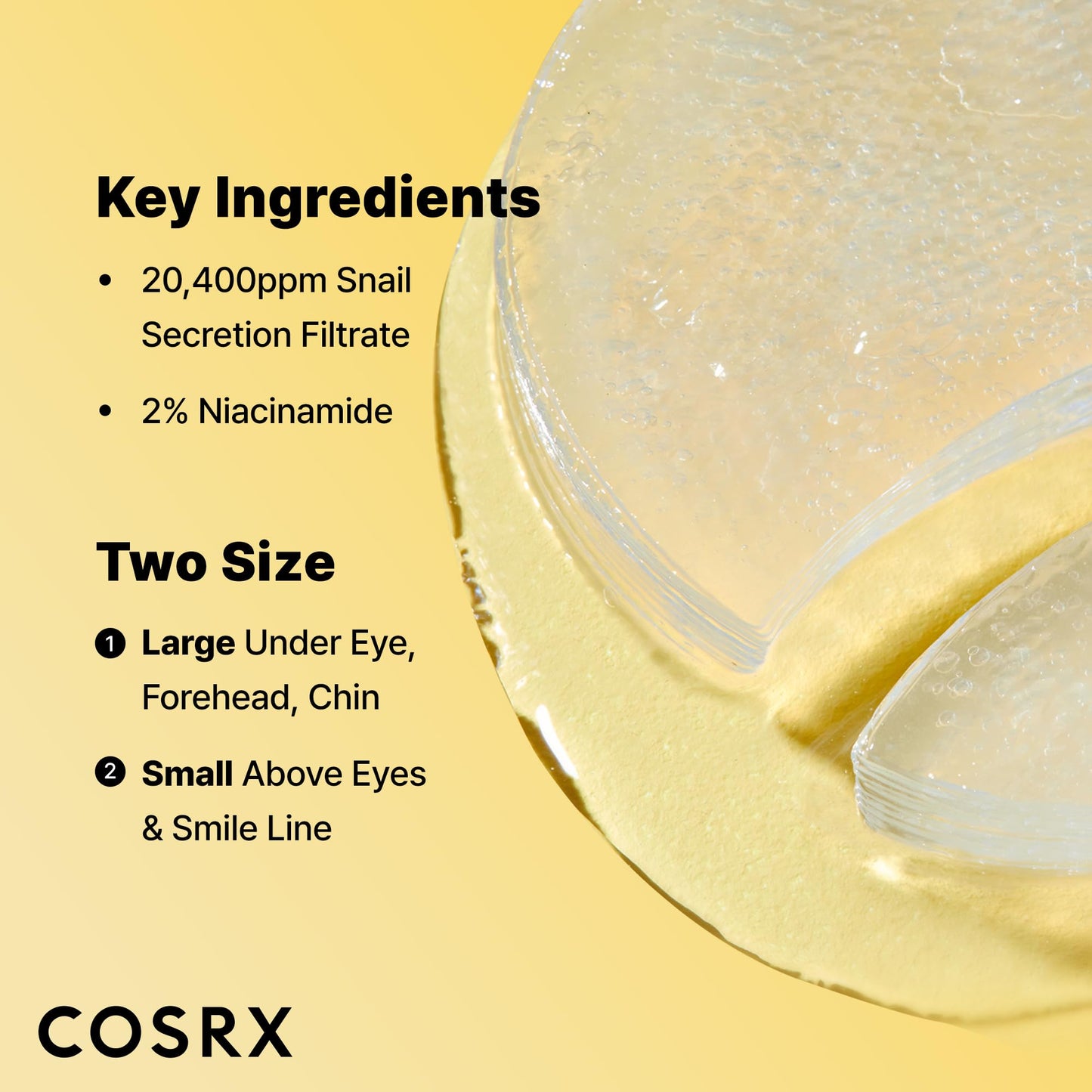 COSRX Advanced Snail Hydrogel Eye Patch (60pc), Gel Serum Mask, Puffy Undereye Treament, Fine Lines, Refresh, Hydrate| Paraben free, Korean Skin Care