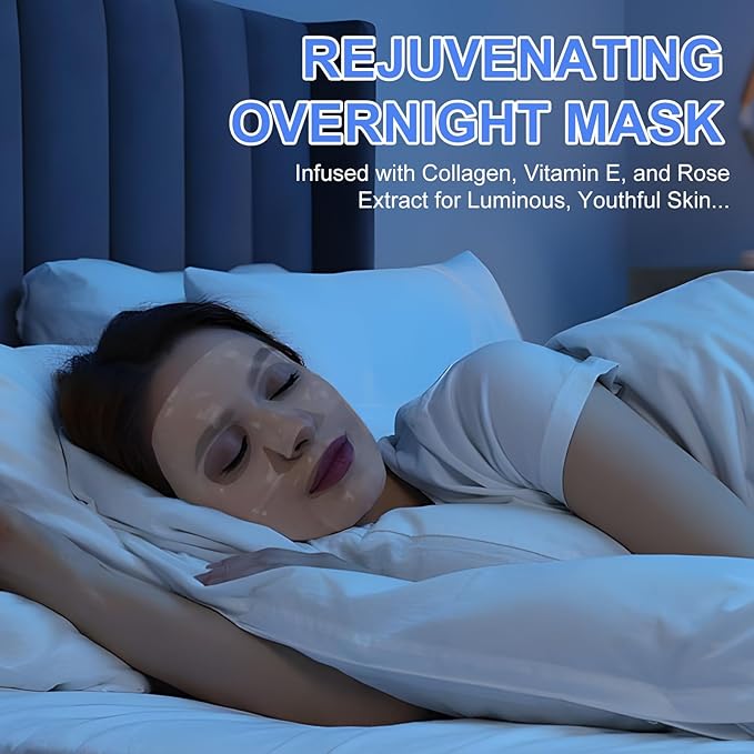 Collagen Face Mask - Overnight Hydrating Sheet Mask, Hydrogel Deep Wrapping Mask, Night Lifting Facial Masks for Women Skin Care, Restores Elasticity, Moisturizing & Firmness for All Skin Types (Skin)