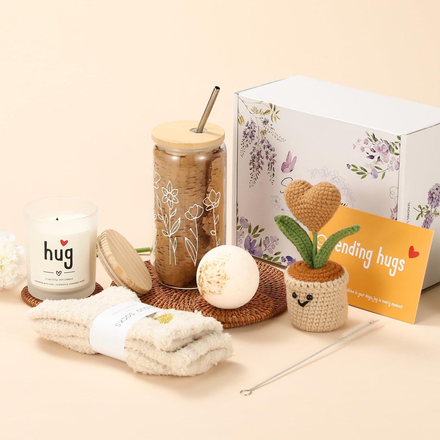 Get Well Gift Box for Women - Hugs & Healing Luxury Care Package for Her, Feel Better Soon Basket - Sympathy and After Surgery Recovery Gifts - Thinking of You