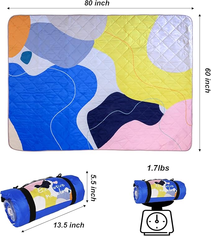 Exclusivo Mezcla Waterproof Picnic Blanket 60x80 Inches Large Multicolor Floral Polyester Sandproof Modern Camping Blanket