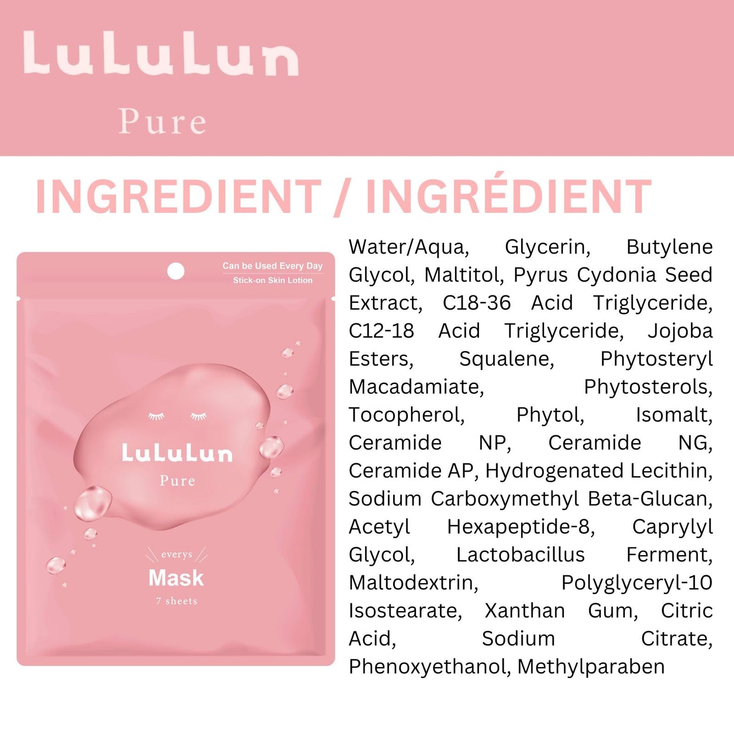 Lululun 7 EA Hydrating Face Mask for Women & Men, Moisturizing Face Masks Skincare with Billberry Leaf & Cranberry Extracts, Daily Face Mask Sheets & Facial Sheet Masks Japanese Skincare, PINK DAILY