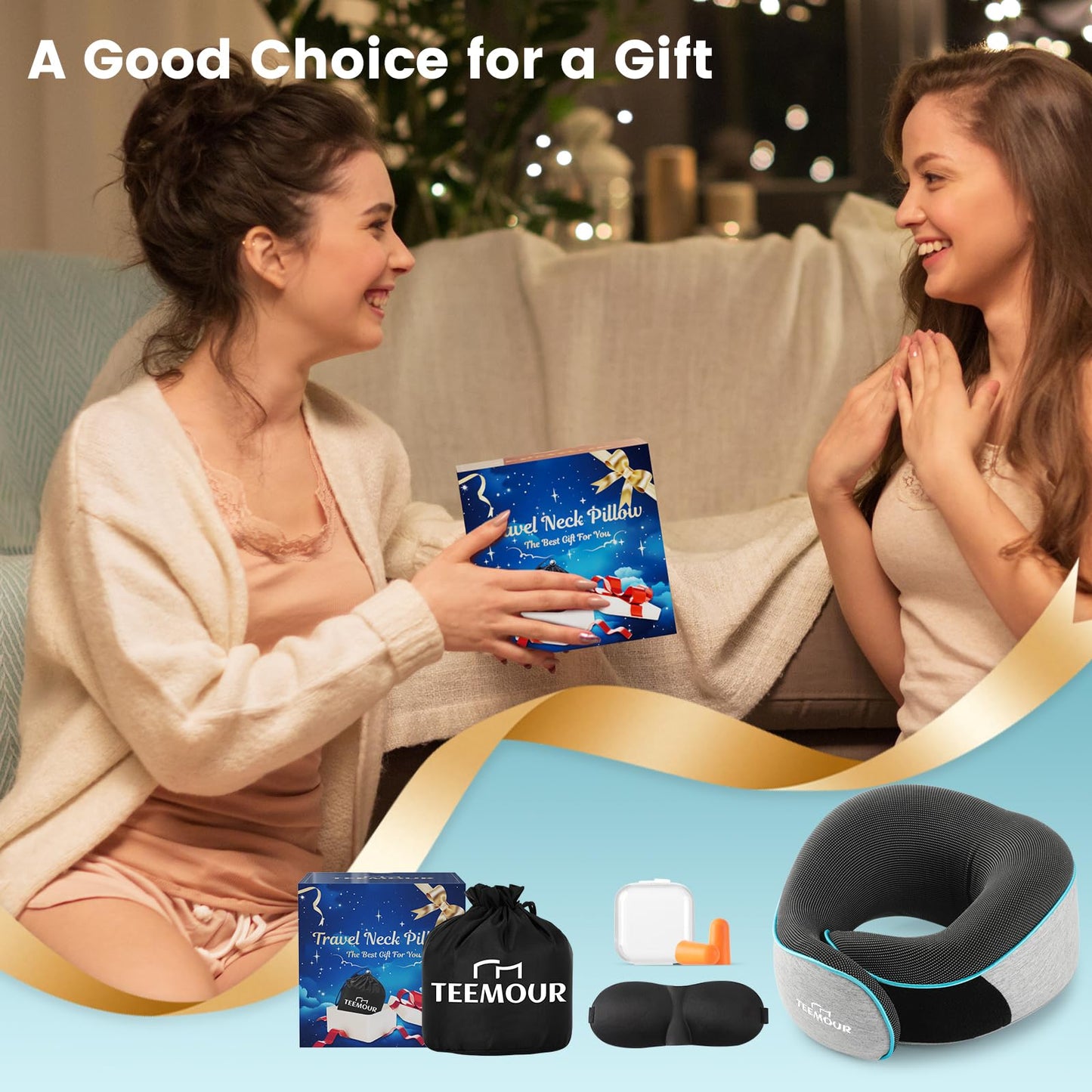 Upgraded Neck Pillow for Airplane Travel - 360° Support Gifts for Women/Men/Mom/Dad, Memory Foam Travel Pillow With Eye Mask & Earplugs, Portable Carry Bag for Long Flights| Best Airplane Accessories