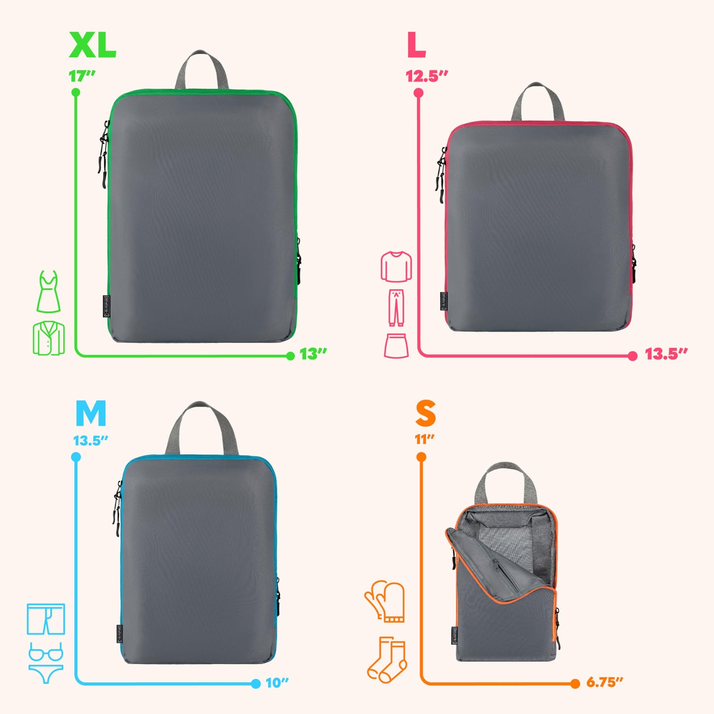 4 Set Packing Cubes for Carry On Suitcase - Best Travel Organizer Bags with Inside Pockets