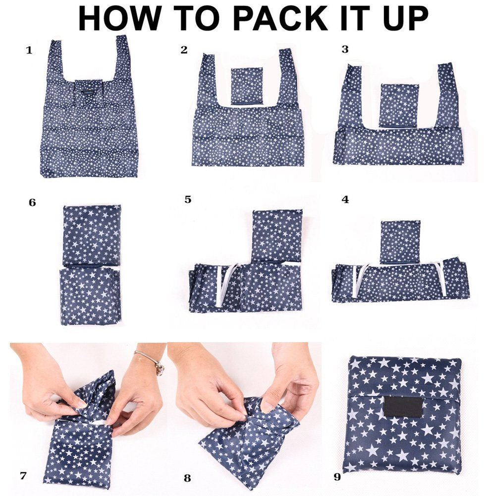 Kaxich Reusable Grocery Shopping Bags - Foldable Eco-friendly Shopper Tote Bags (4 Pack) Waterproof & Machine Washable