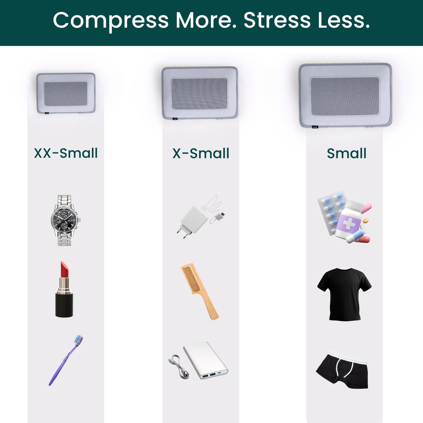 Nobl Travel Compressible Packing Cubes Set, 6 Pieces Travel Packing Organizers, Compression Luggage Cubes for Suitcases & Carry On, Space Saving (XXS, XS, S, M, L, XL) - Cloud