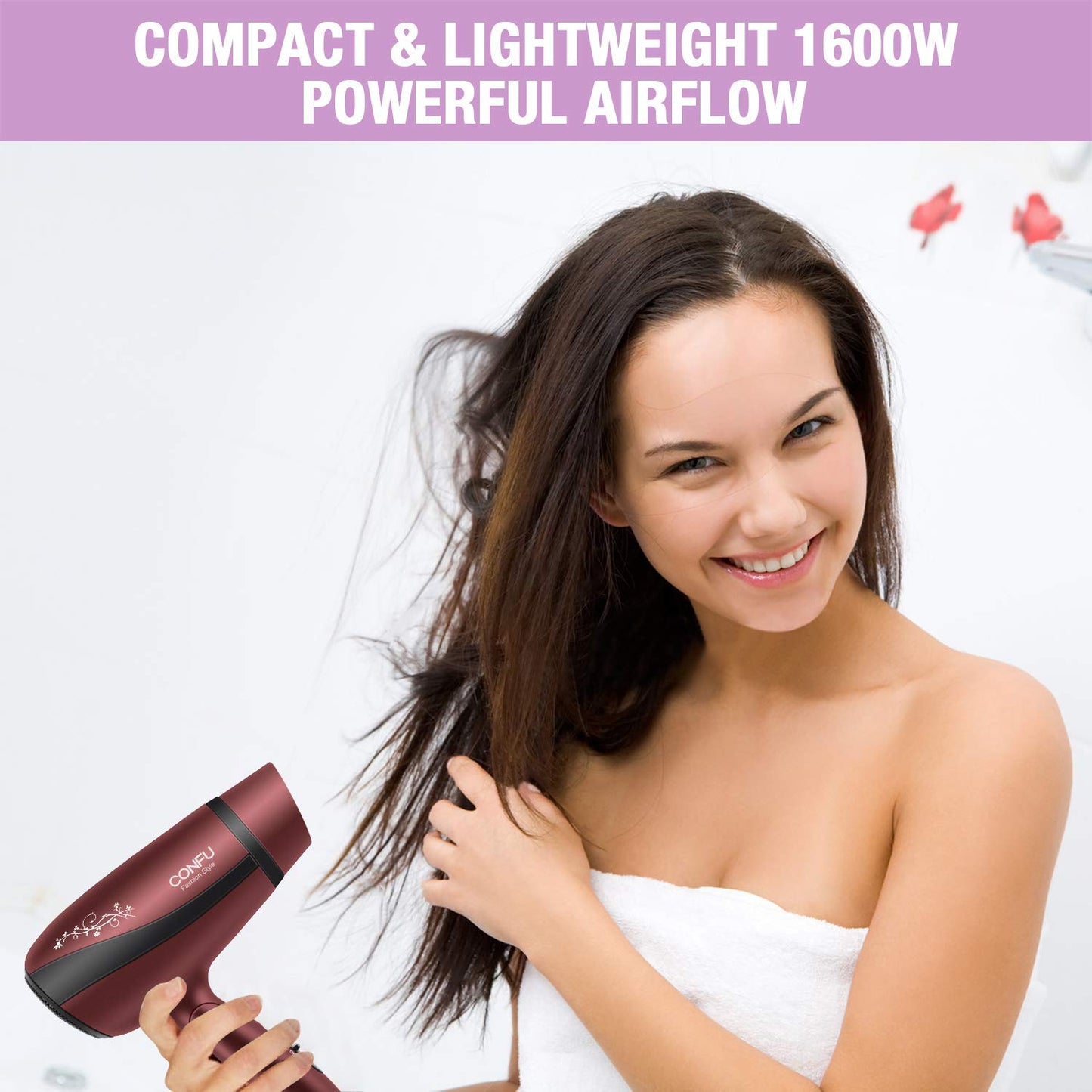 CONFU Portable Travel Blow Dryer, 1600W Ceramic Tourmaline Ionic Hair Dryer, Compact Folding Lightweight Hair Dryers for Women,1600 Watt Shine & Style Small Hair Dryer