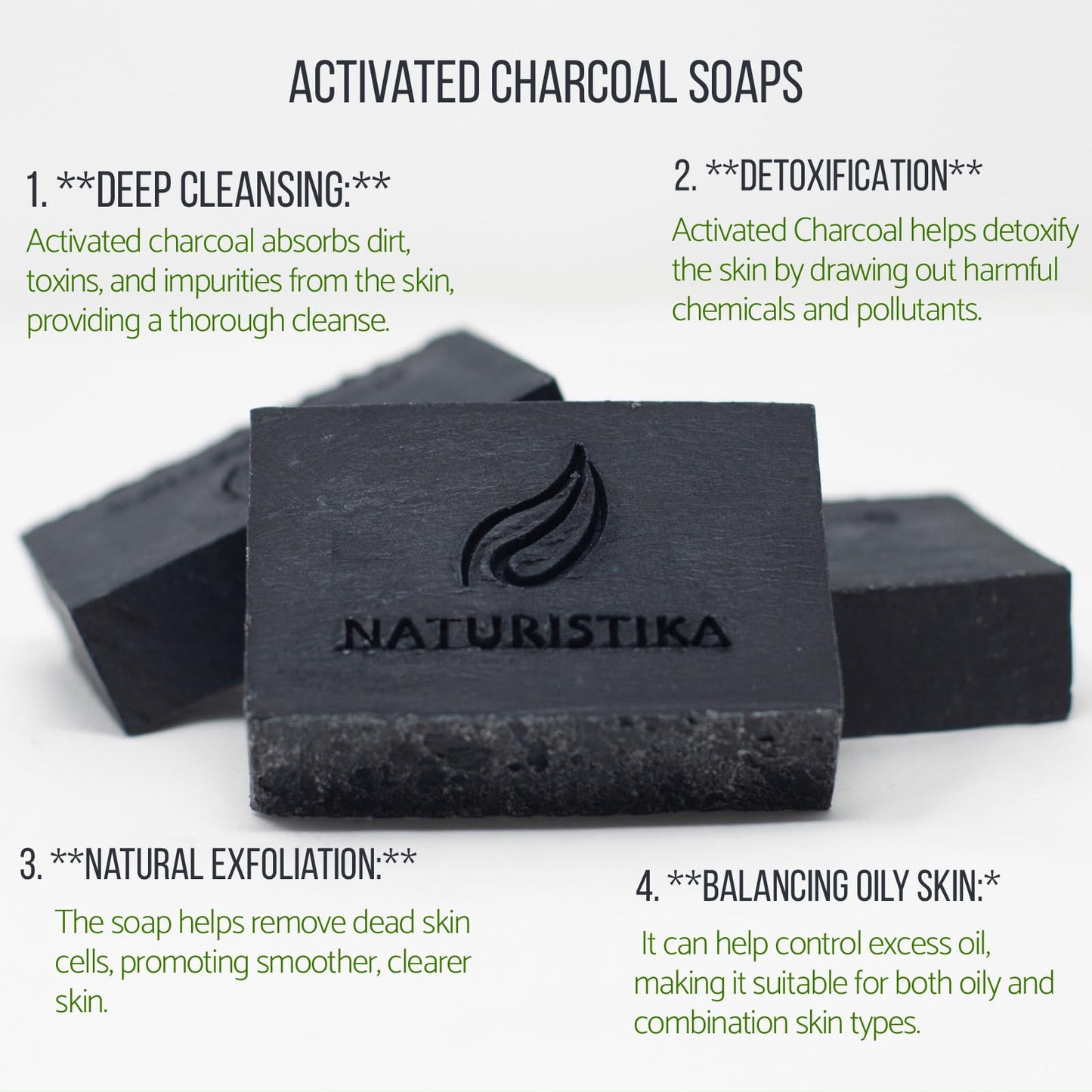 Activated Charcoal Soap Bar (3 Pack), Vegan and All Natural Handcrafted with Organic Oils. Face and Body Soap. For Men, Women and Teens. Unscented.