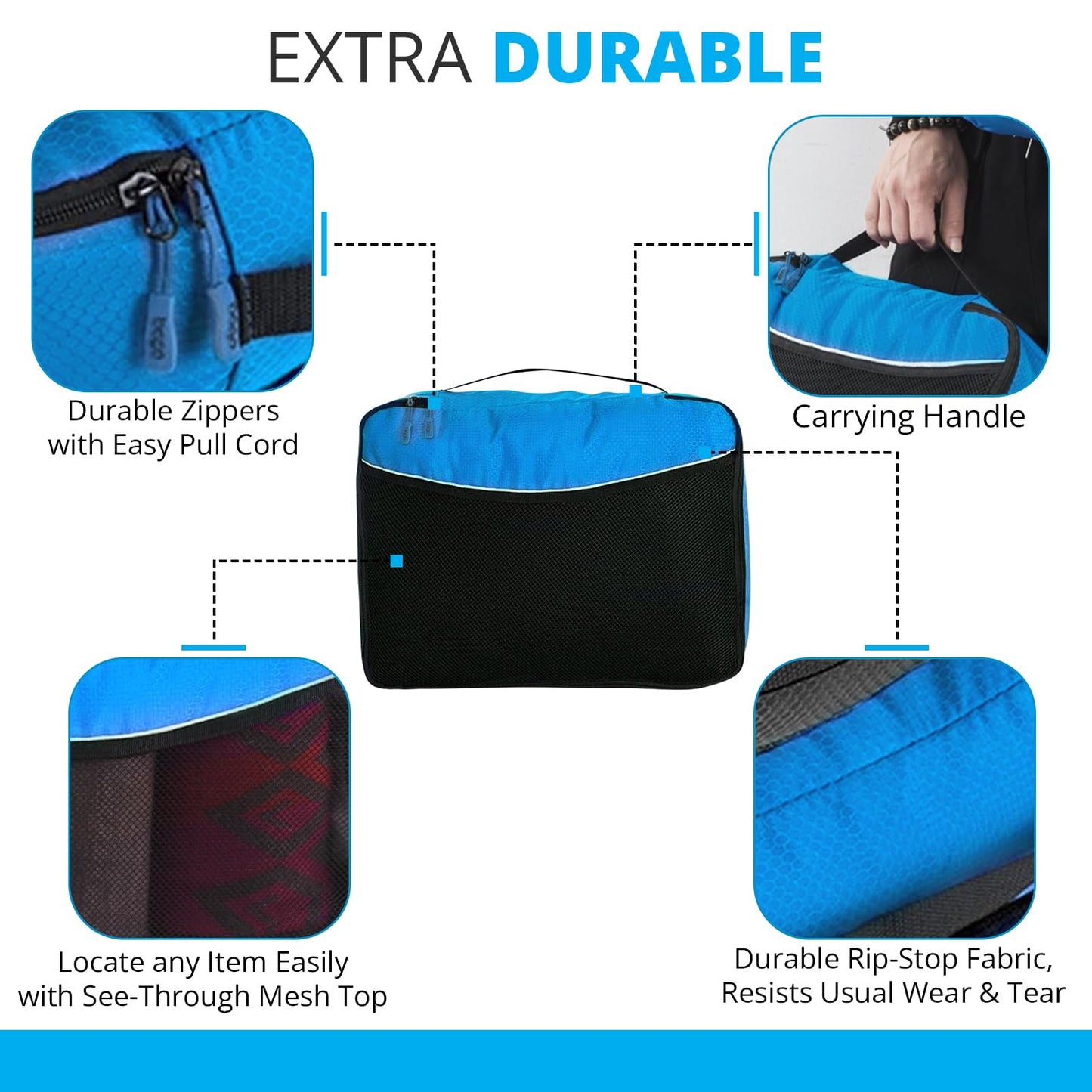 bago 8 Pcs Packing Cubes for Travel - 5 Travel Packing Cubes for Suitcases with 3 ZipLock Bags, Luggage Organizer Bags to Get Maximum Storage, Save Time & Effort to Pack (Black Blue Purple Green Pink)