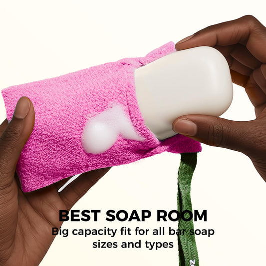 ZOMCHI Soap Bags, Soap Savers for Bar Soap with Different Exfoliating Level, Soap Pouch for Body Wash (2 Pieces, Pink)