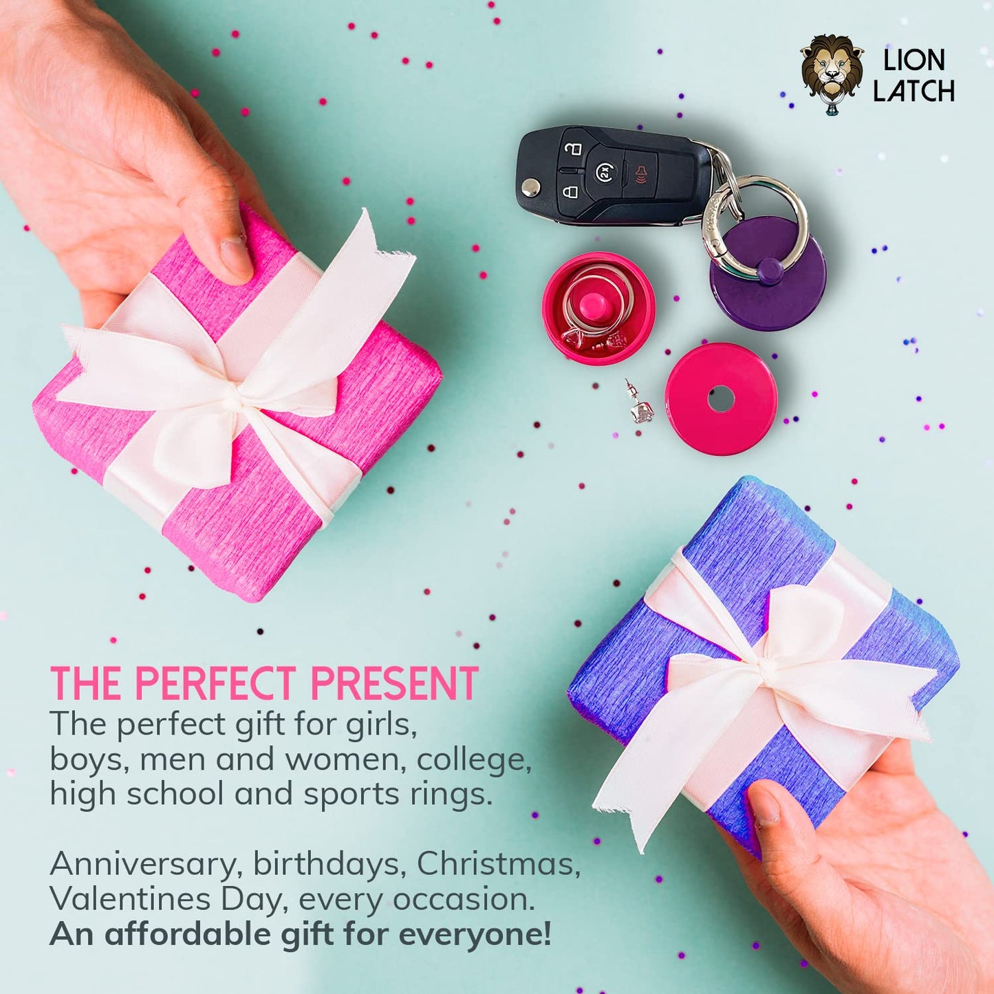 Lion Latch Travel Jewelry Box Case, Ring Holder on Shark Tank - Ring Holder for Women Girls with Keychain, Small Jewelry Organizer Boxes, Portable Ring Keeper Key Chain, Jewelry Storage Case