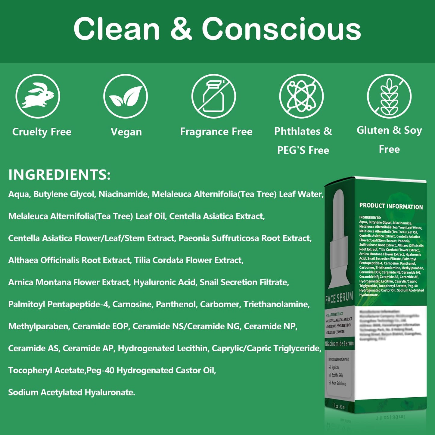 3 Pack 5% Niacinamide Serum with 4% Tea Tree Extracts & 1% Centella Asiatica Extracts for Hydration and Even Tone (1fl.oz/30ml Each)