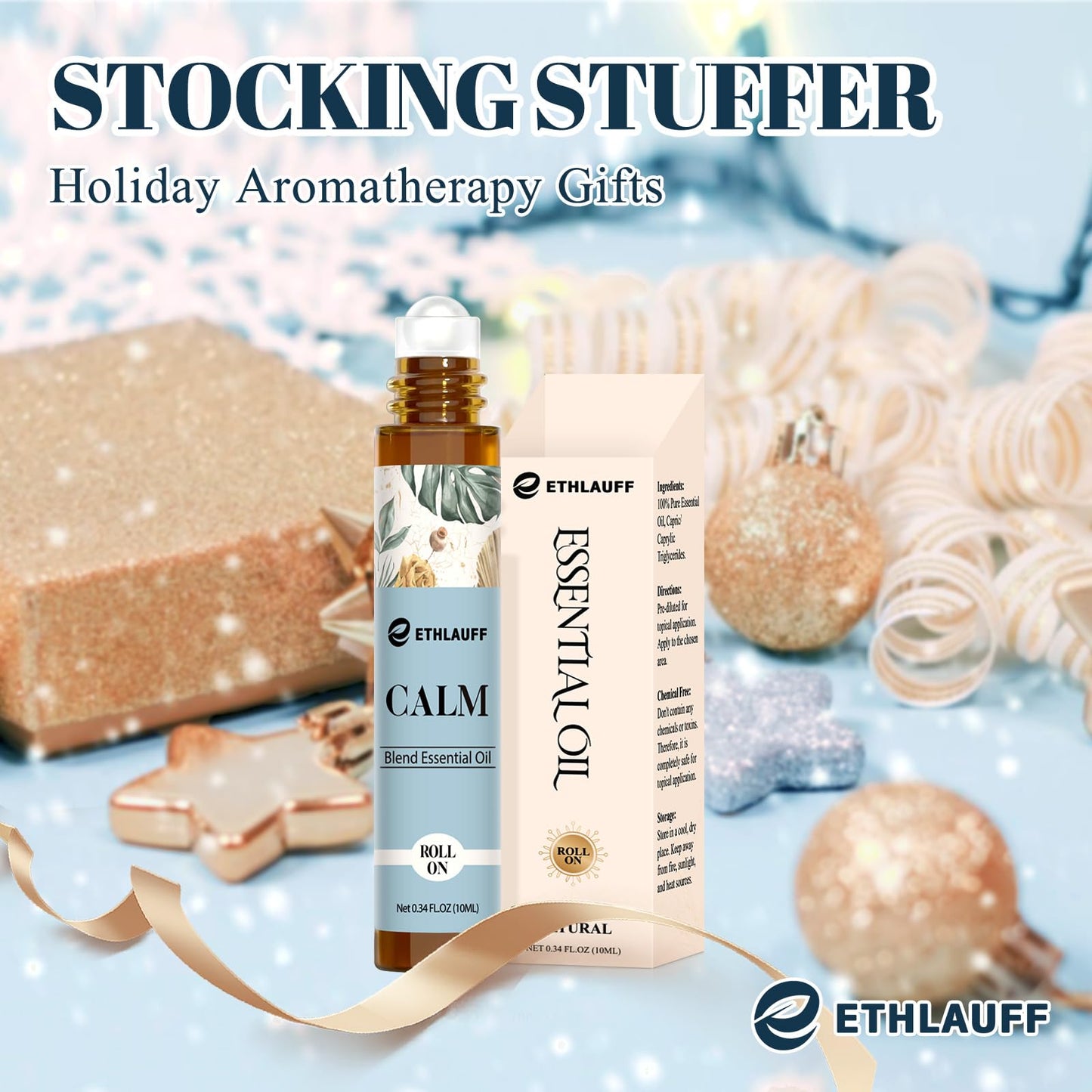 Calm Essential Oil Roll On, Aromatherapy Roll On Oil Blends for Stress Relief, Massage, Self Care Relaxation Gift