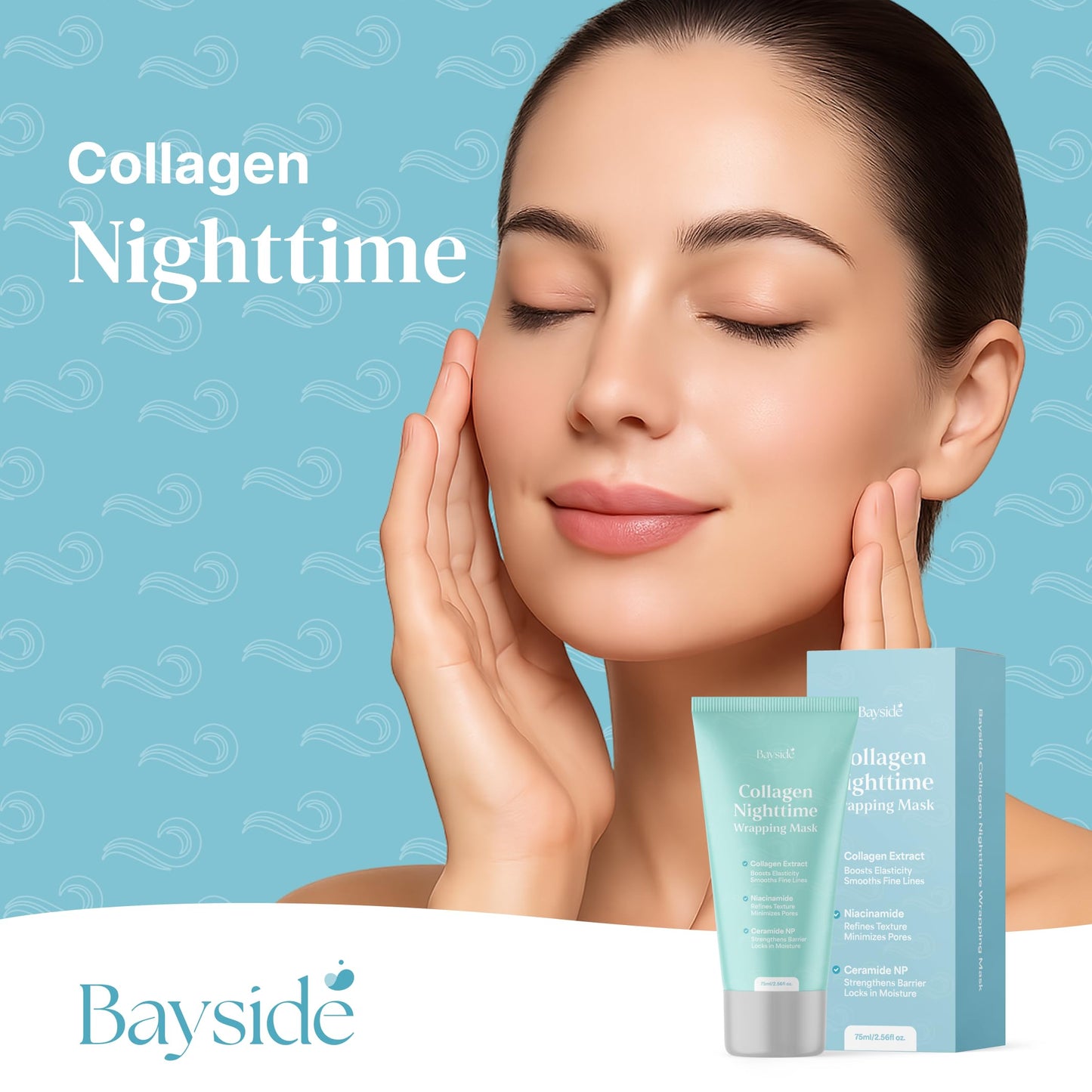 Bayside Collagen Nighttime Wrapping Mask | Overnight Face Mask with Collagen, Niacinamide & Ceramide NP | Hydrating Peel Off Face Mask for Firm, Smooth & Radiant Skin | Facial Skincare for Women, 75ml