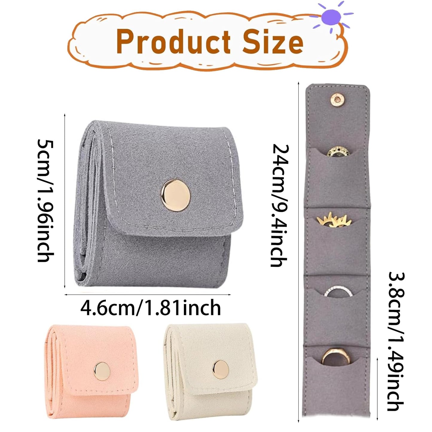 Samelek 3pcs Mini Travel Jewelry Organizer - Foldable Jewelry Roll Case with Buckle, Portable Jewelry Box for Earrings, Rings, Necklaces