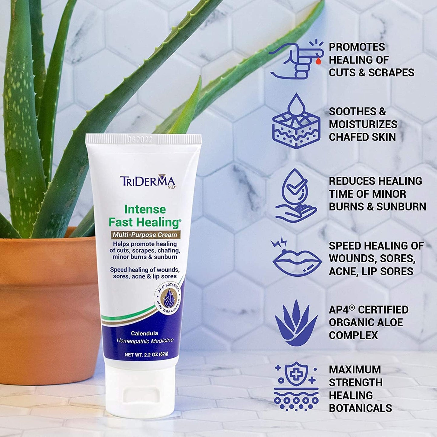 TriDerma Intense Fast Skin Healing Cream for Hard-to-Heal Skin Irritations, Sores, Rashes, Dry, Cracked Hands, Cuts, Chafing, Burns, Scrapes - First Aid Kit Essential - FSA Eligible - 2.2 oz