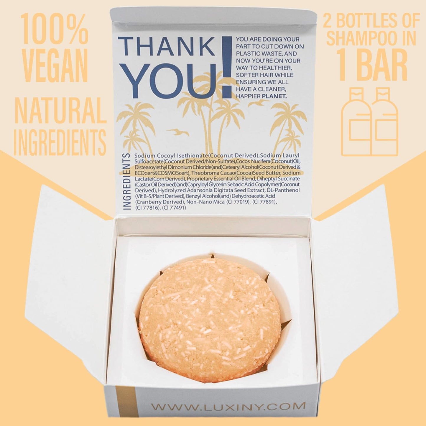 Luxiny Citrus Splash Shampoo Bars for all Hair Types is Vegan, Sulfate Free and Made in the USA. This beach shampoo bar has a swim detangler and is great as a travel shampoo. Get up to 60 washes.